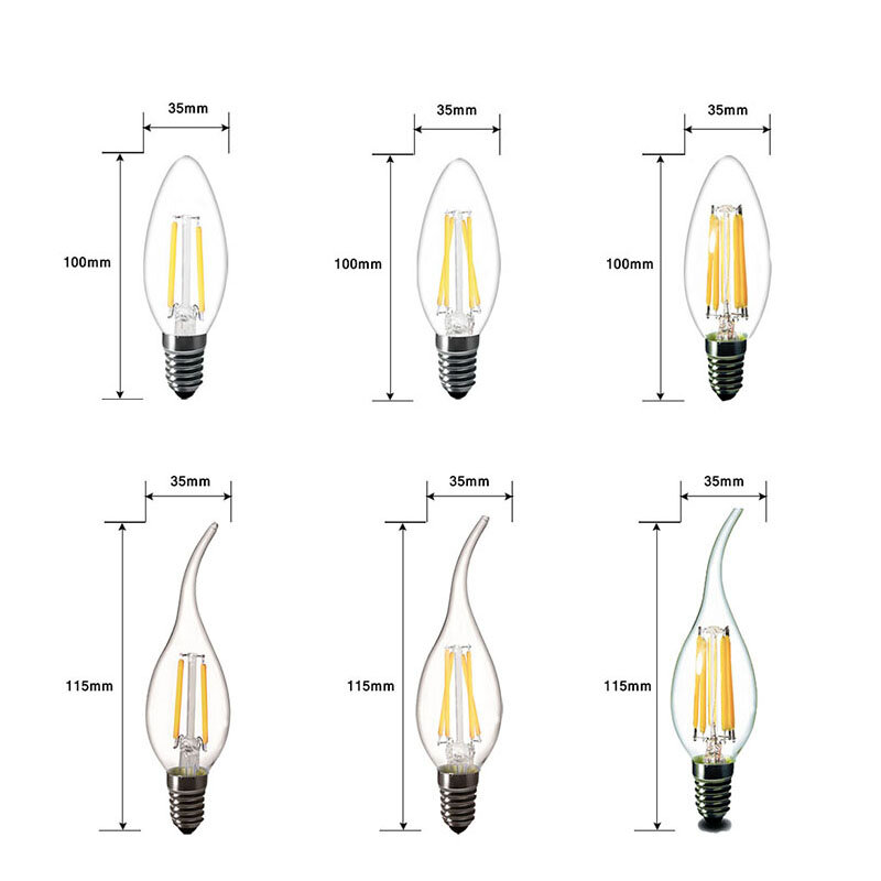 LED Ampoule E14 ampoules LED en forme de bougie Lustre 220V E27 LED Ampoule À Filament Vintage Lampe À Incandescence Remplacer 20W 30W 40W À Incandescence