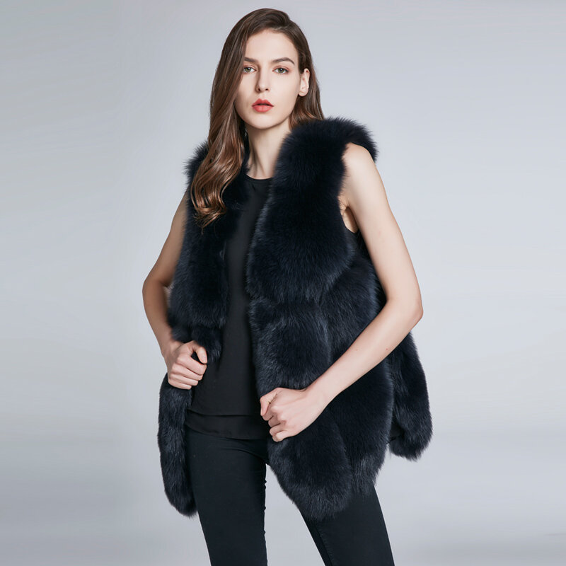 JKP – gilet en fourrure de renard naturelle pour femme, manteau d'hiver sans manches, Design, nouvelle collection