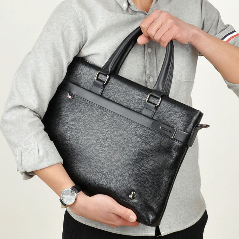 Мужской портфель из натуральной кожи, деловая дорожная сумка для ноутбука 14 дюймов, сумка на плечо через плечо из воловьей кожи