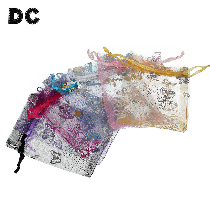 Bolsa de joyería con cierre de cordón, tejido de 25 piezas, mariposa de Color sólido, 7x9/9x12cm, para accesorios de joyería DIY, bolsa de regalo de almacenamiento