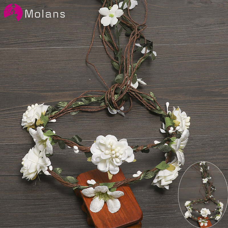 MOLANS Boho Exquisite Flower Crown Stimulation Leaves Rattan Floral Garland Headband for Bride Wedding Photography Accessories