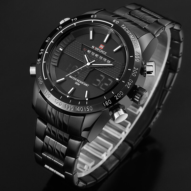 Reloj masculino de la marca de lujo de NAVIFORCE de moda de los hombres relojes deportivos de los hombres Digital de cuarzo reloj analógico hombre lleno de acero reloj de pulsera