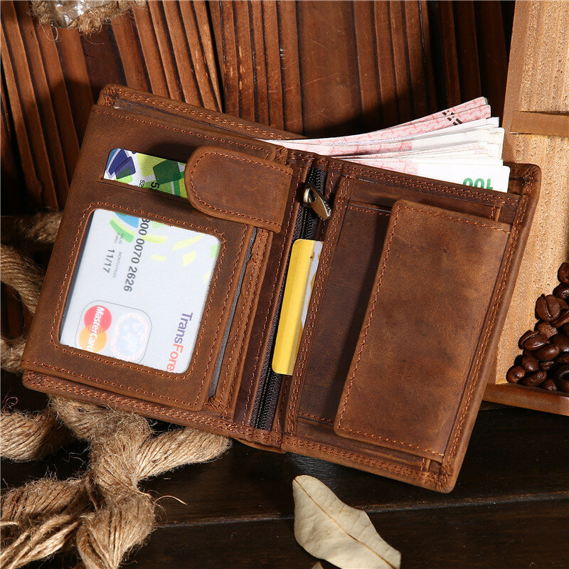Billetera de cuero genuino para hombres, Mini bolsas de dinero, monedero corto, tarjetero, bolsillo para monedas en efectivo, carteras estándar sólidas pequeñas
