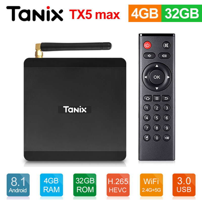 Tanix TX5 Max TV caja Android 8,1 Amlogic S905X2 4 GB LPDDR3 + 32 GB EMMC 2,4 GHz + 5 GHz WiFi BT4.2 soporte 4 K H.265 Set Top Box