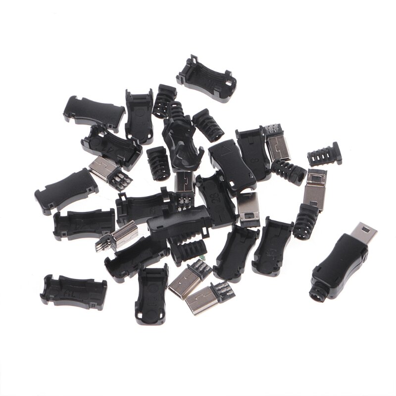 Ootdty, 10 conjuntos de tomadas diy mini usb 2.0 5 pinos, tomada com capa de plástico com conector de cauda