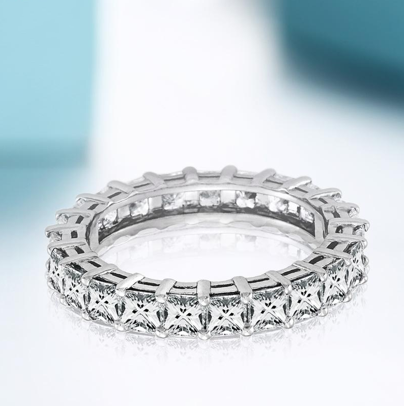 Musujące luksusowe biżuteria 925 Sterling Silver pełna księżniczka Cut 5A cyrkonu plac CZ Precepts wieczność kobiety obrączka pierścień