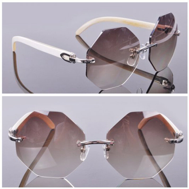 Mode Beliebte Stilvolle Rimelss Custome Oversize Achteckige Objektiv Sonnenbrille Natur Horn White Buffalo Sonne Glas Männer Schatten