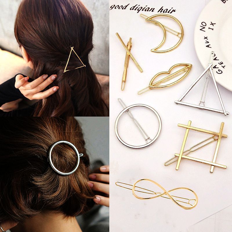 Заколка для волос женская, золотистая/серебристая, с геометрическими фигурами