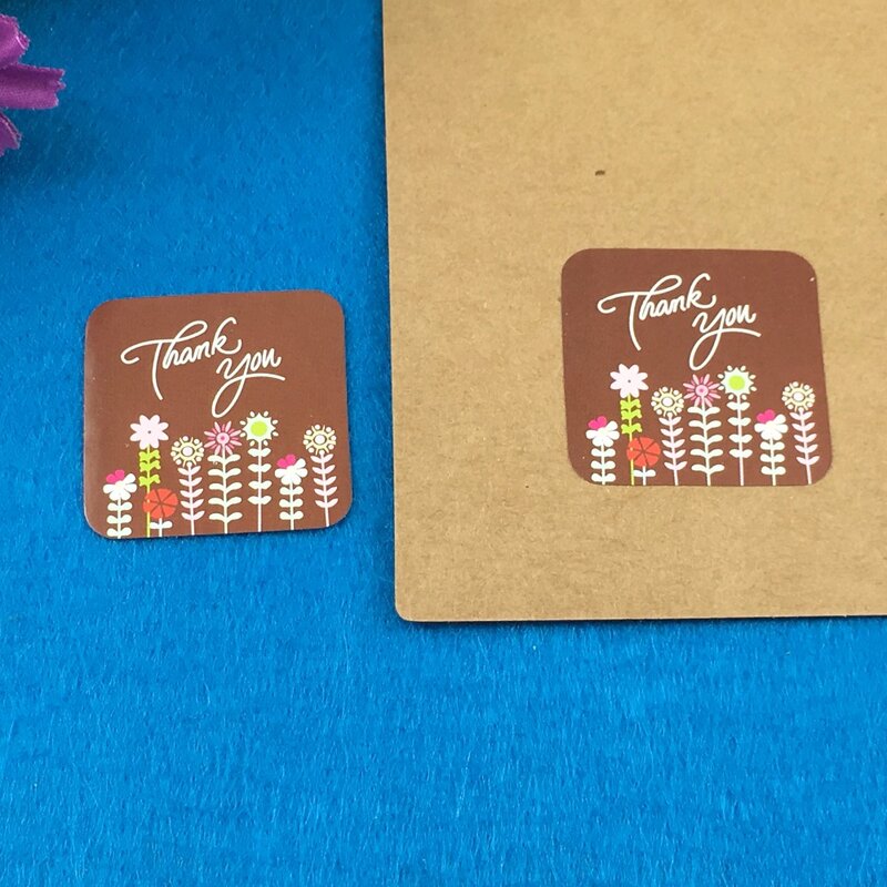 Pegatinas marrones de 3,5x3,5 cm, etiquetas adhesivas de agradecimiento hechas a mano para embalaje de pasteles/dulces/Chocolates, pegatinas autoadhesivas