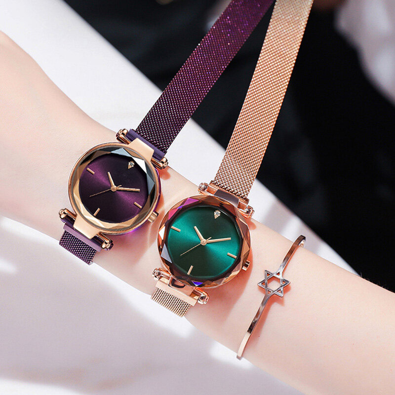Pulseira de luxo relógios de quartzo feminino aurora magnética moda diamante relógios de pulso minimalista gem corte superior vender relogio feminino presente