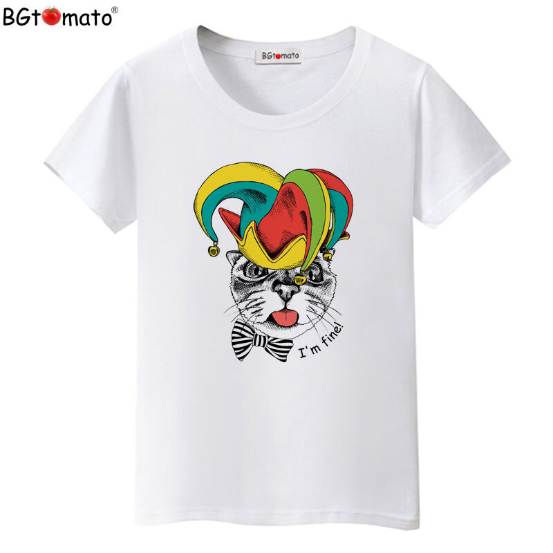 Футболка BGtomato с изображением милого клоуна кота, женские крутые Забавные Рубашки с коротким рукавом, брендовые новые качественные повседневные топы, футболки