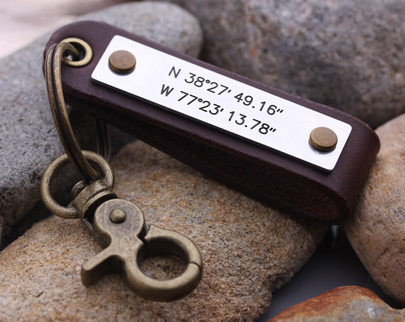 GPS Coordinate keychain - Latitude Longitude keychain - Personalized her key chain - Gift for Him