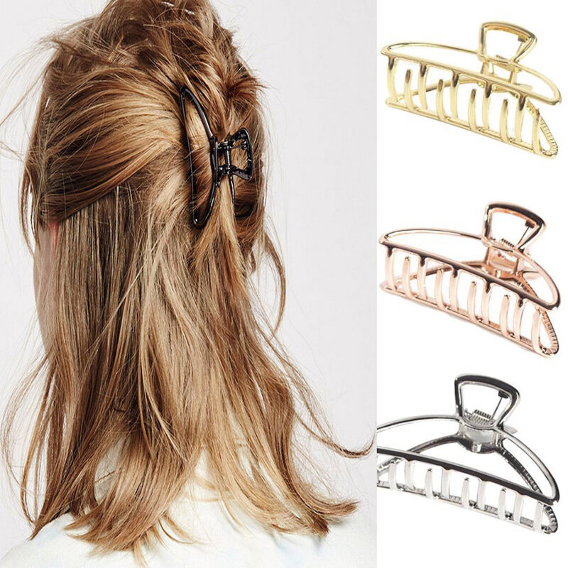 New Women Girls Geometric Hair Claw Clamps Metal Hair Crab Moon Shape Hair Clip Claws Solid Color Hair Accessories Hairpin