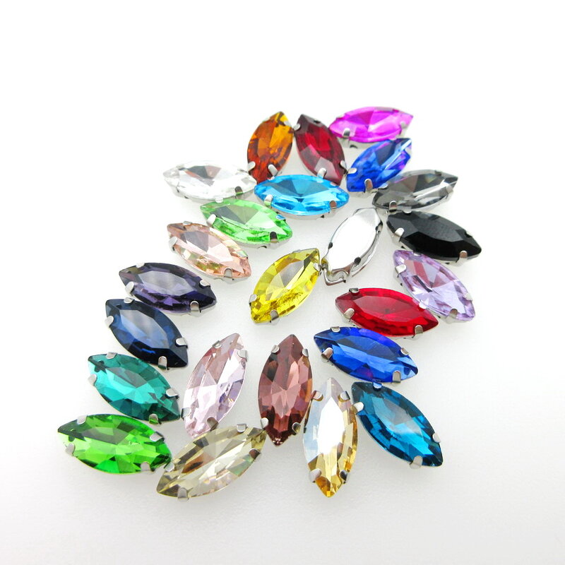 Colorful glass Crystal Silver claw 8 sizes nice colors horse eye Navette Marquise shape Sew on rhinestones garment bags diy trim