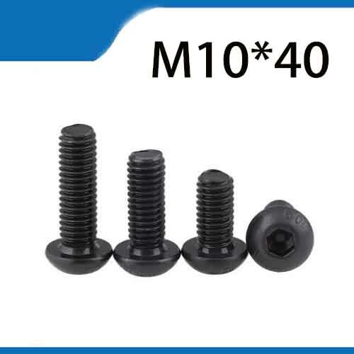 Free Shipping 10pcs M10x40 mm M10*40 mm yuan cup Half round pan head black grade 10.9 carbon Steel Hex Socket Head Cap Screw