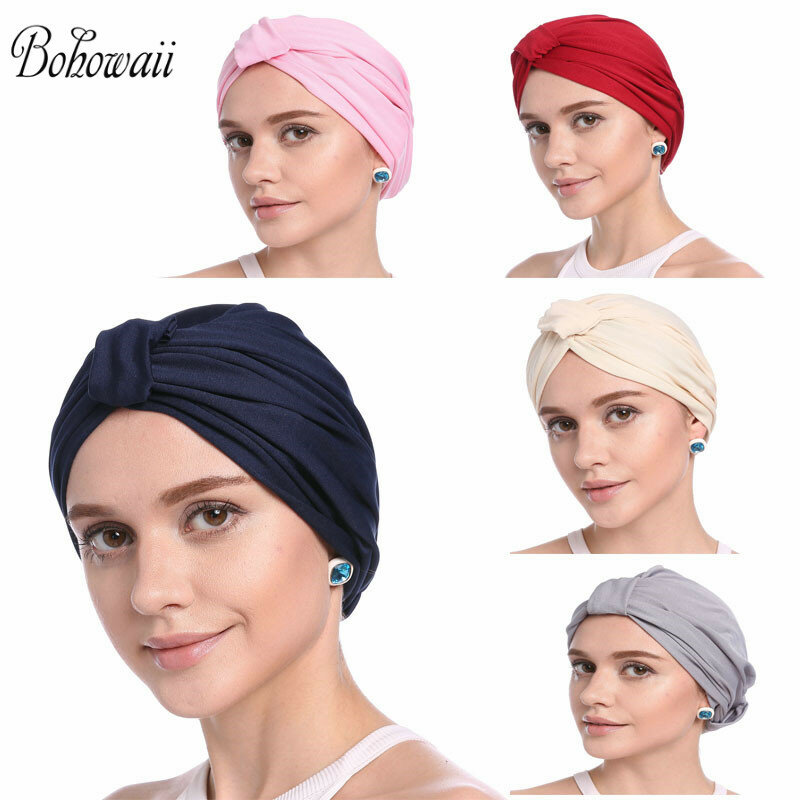 Muslim Hijab Caps Islamischen Ramadan Frau Einfarbig Turban Classy Kopf Wrap Einfache Hoofddoek Moslima
