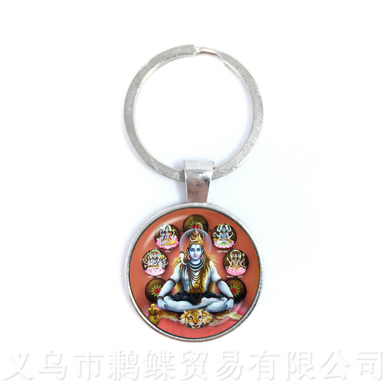 New Fashion Glass Time Gem Keychain 25mm Ganesha Buddha Elephant Pendants DIY Men Jewelry Car Key Holder Souvenir For Gift