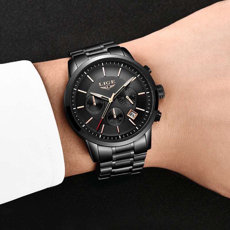 LIGE sport Watch Analog Quartz Watches Men Top Brand Luxury Mens Watches Stainless Steel Waterproof Wristwatch Relogio Masculino