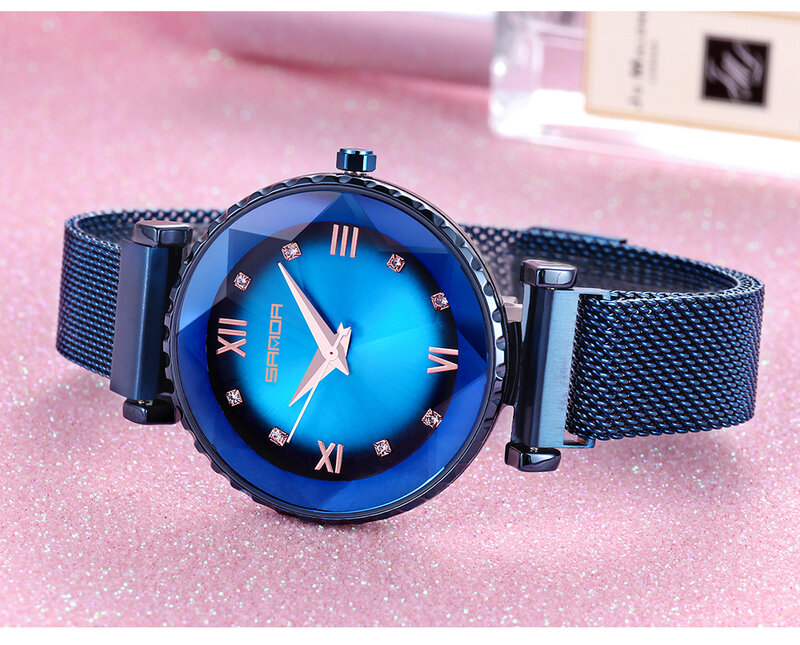 SANDA-reloj de lujo para mujer, cronógrafo con diamantes y fecha, color oro rosa, a la moda, nuevo