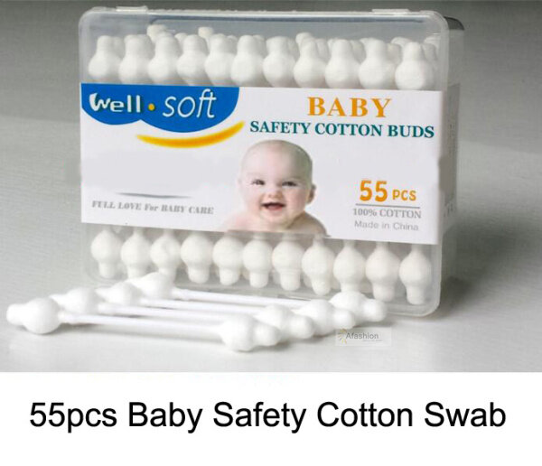 안전한 아기 면봉, 조롱박 모양 깨끗한 아기 귀 스틱, 건강 의료 봉오리 팁 면봉 상자, 플라스틱 cotonete, 55 개