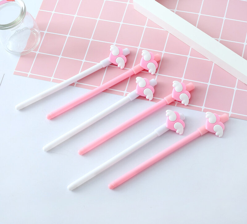 1 Pcs Pink Girl Lovely Wings Black Neutral Pen Student Office Signature Learning Supplies Kawaii School Supplies Pen for Writing