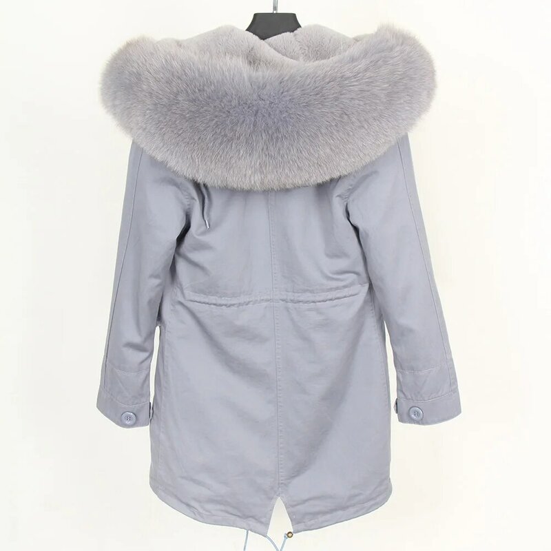 Maomaokong-女性のための冬の毛皮の襟付きの厚手のタイトなジャケット,本物のキツネの毛皮のコート