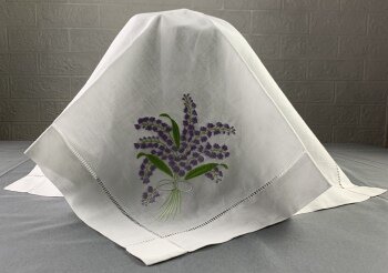 ชุด 12 แฟชั่นผ้าเช็ดหน้าสีขาว linen ตารางผ้าเช็ดปาก 20x20-inch บันไดเย็บปักถักร้อยดอกไม้ผ้ากันเปื้อน