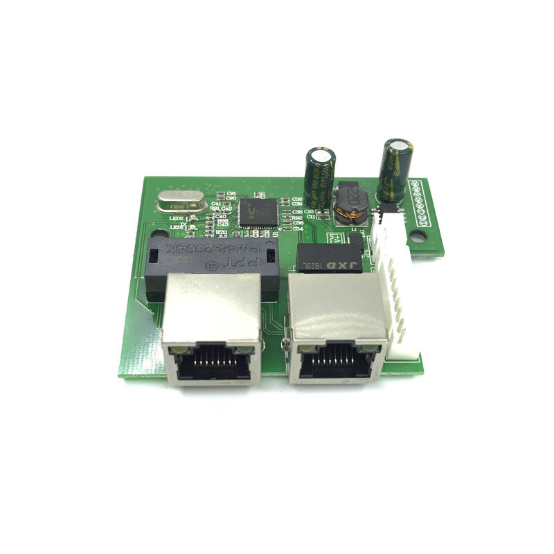 Oem Fabriek Direct Mini Snelle 10/100Mbps 2 Poort Ethernet Netwerk Lan Hub Switch Board Twee Layer Pcb 2 Rj45 1 * 8pin Hoofd Poort