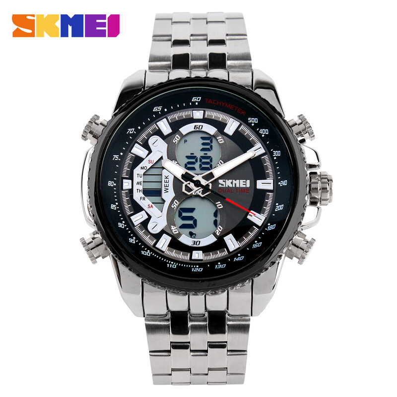 Moda SKMEI mężczyźni sport zegarki podwójny wyświetlacz analogowy cyfrowy wojskowy kwarcowy elektroniczne zegarki na rękę wodoodporna Chronograp zegar