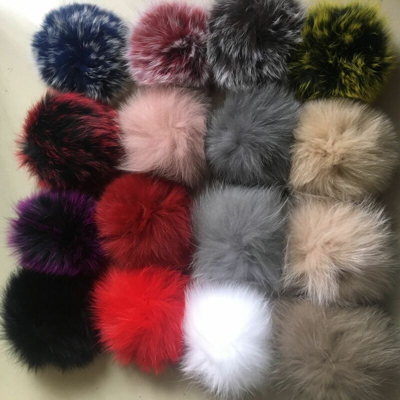DIY 14-15 Cm Real Fox Fur Pompom Besar Mewah Bulu Bola untuk Rajutan Topi Beanies Sepatu dan Syal natural Raccoon Fur Pom Pom