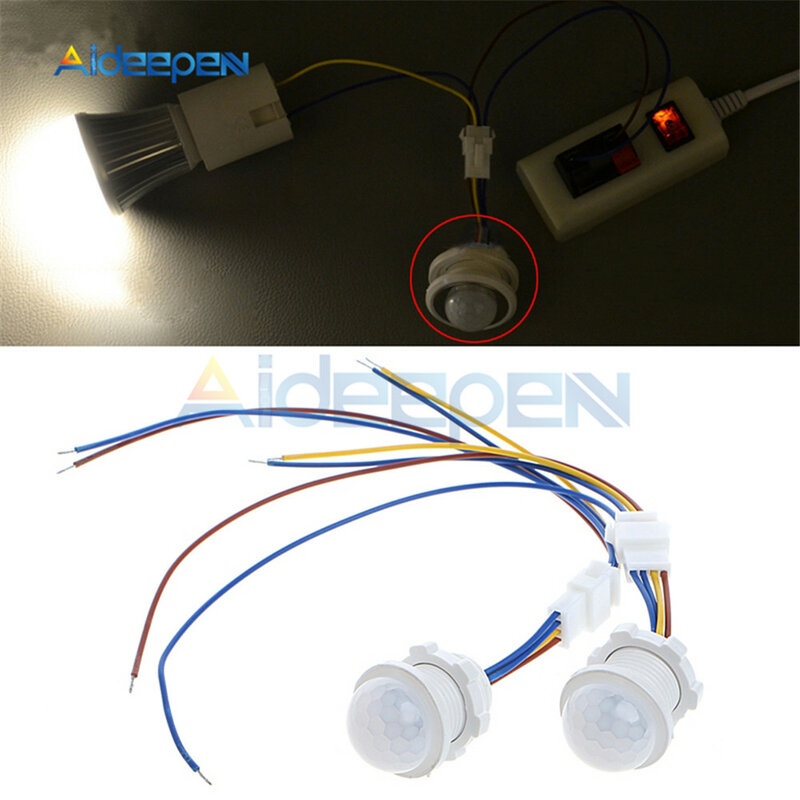 Interruptor de luz con Sensor de movimiento, Detector infrarrojo LED PIR, 25mm, iluminación de encendido y apagado, con retardo de tiempo