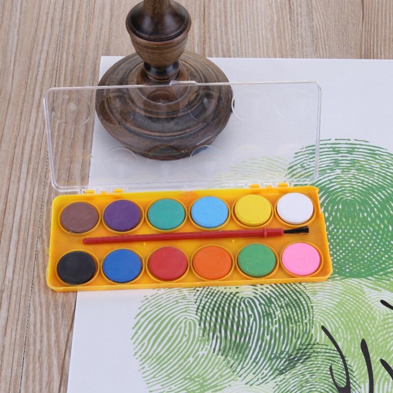 12 colores acuarela sólida pintura brocha Set pigmentos pintura pincel adecuado niños chico DIY arte pintura dibujo herramientas Ki