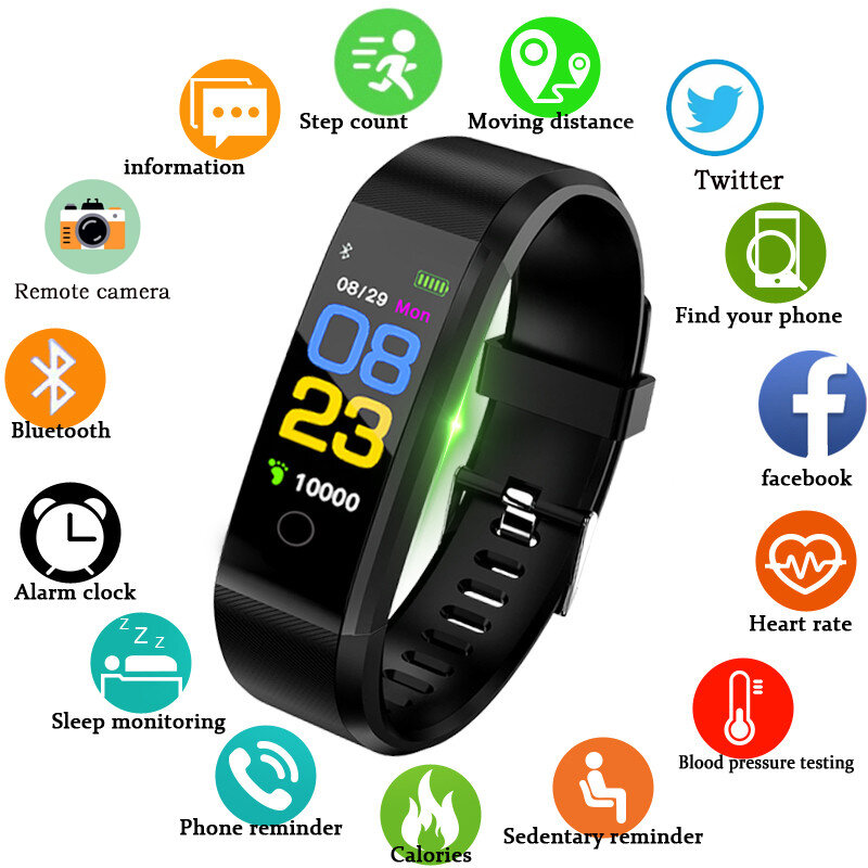 Vigilanza di sport di fitness intelligente del braccialetto Delle Donne Degli Uomini di Frequenza Cardiaca pressione sanguigna orologi Calorie Pedometro per Android IOS Phone