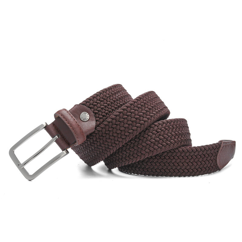Cinturón elástico para hombre y mujer, correa de lona trenzada, tejido de cuero, ancho de 1-3/8 ", marrón oscuro, extensible de 160 CM