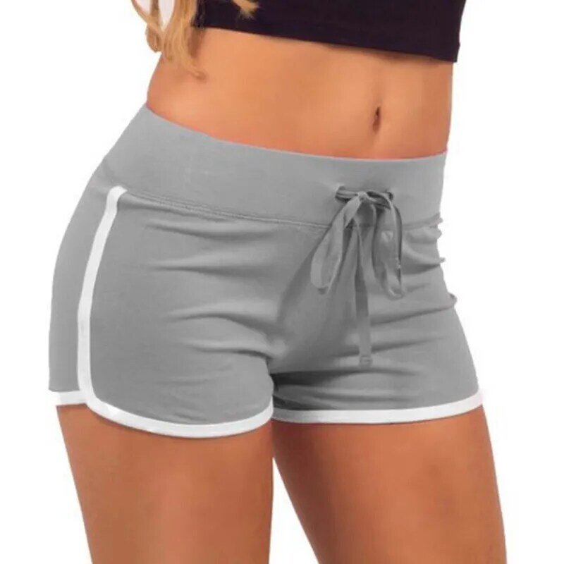 Pantalones cortos con cordón de secado rápido para mujer, Shorts informales de algodón Anti vaciado con contraste, cintura elástica, Correndo