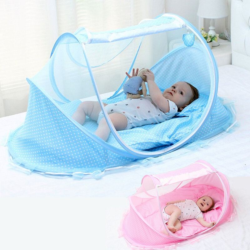 Newborn Infant Baby Bedding Crib Netting Anti-mosquito Net Foldable 4pcs Baby Mosquito Net Suit or 2pcs Cool Pillow Mattress Set