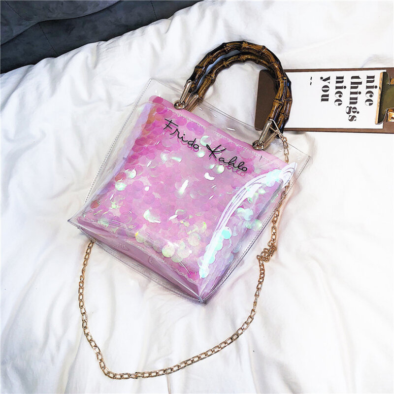 Woman Trendy Clear Jelly Shoulder Bags Ladies Bamboo Weave Handbag For Party bolsa feminina Bolso Mujer Bags For Women 2019 New