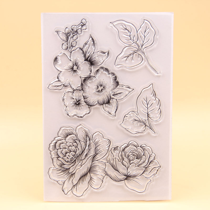 KLJUYP-sellos transparentes de flores para álbum de recortes, papel artesanal, sello transparente para álbum de recortes