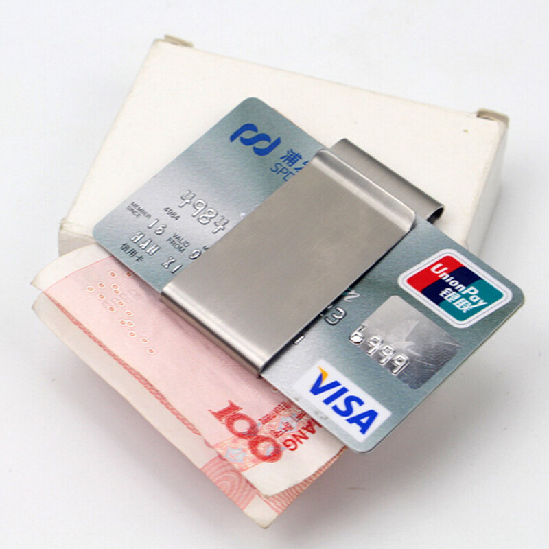 Clip de acero inoxidable de doble cara para hombre y mujer, billetera de Metal para tarjetas de crédito, soporte delgado para dinero, 1 piezas