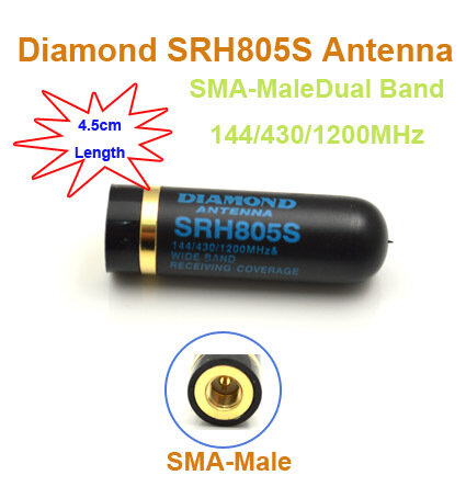 Antena SRH805S de 4,5 CM de longitud, solo SMA-Macho, banda Dual, 144/430/1200MHz, para UV-3R, PX-2R, VX-3R, TH-F5, KG-UV6D