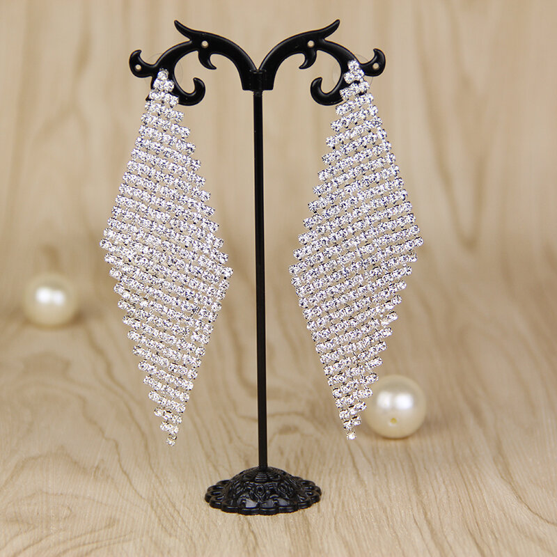 2020 Trend Women big Hyperbole Earrings Rhinestone Lattice Asymmetrical Earrings for wedding Party show Gift E026