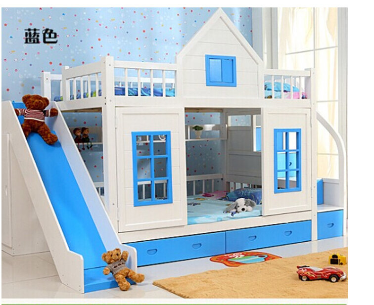 Cama de madeira maciça com escada e slider para crianças, beliche, escada moderna, 2020