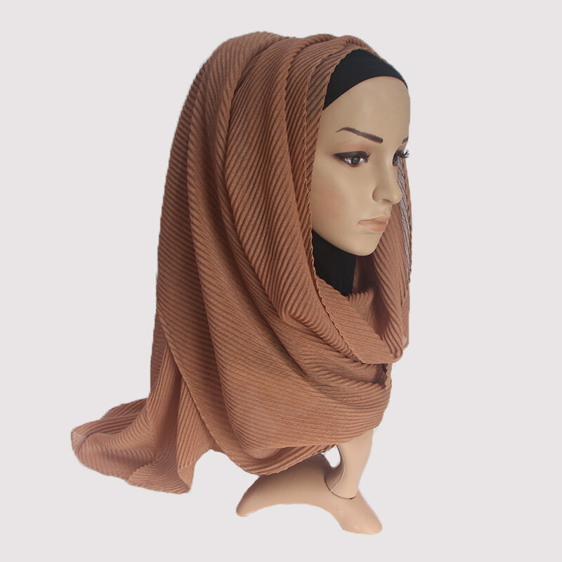 Hijabs amassados plissados para mulheres, lenço liso, silenciador macio, xale elegante, lenços de rugas na moda, Hijab muçulmano, 1 PC