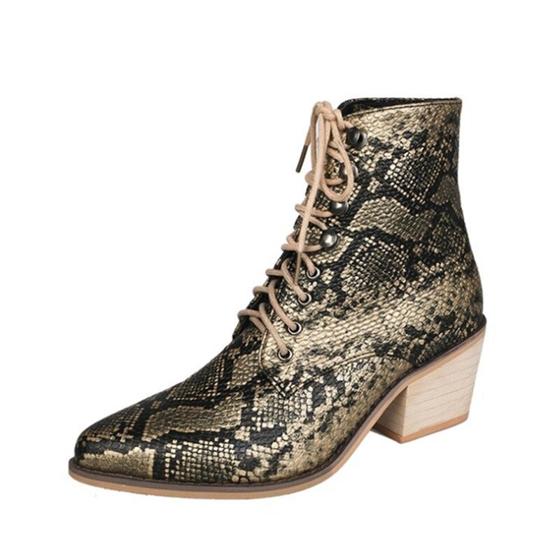 Ho Heave botas de mujer de moda puntiagudas botas de invierno cómodos zapatos de tacón cuadrado con estampado de serpiente para mujer antideslizante martin Boot