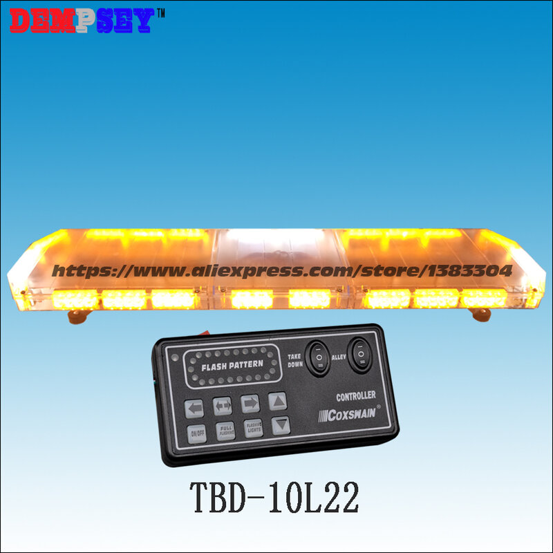 TBD-10L22 barra de luz led, luz de advertência de emergência âmbar, impermeável, para ambulância/caminhão de bombeiros/polícia/veículo, 18 padrões de flash,