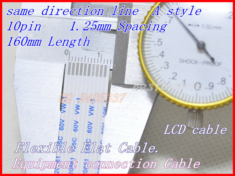 1.25mm Afstand + 160mm Lengte + 10 P Een/dezelfde richting lijn Soft draad FFC Flexibele Platte kabel. 10 P * 1.25A * 160 MM