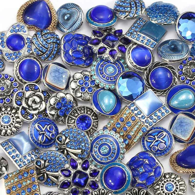 Rivca Jewelry Hot Wholesale 10pcs/lot Mix Color Many Rhinestone Styles Charm Metal Ginger Snap Button Bracelets For Woman 