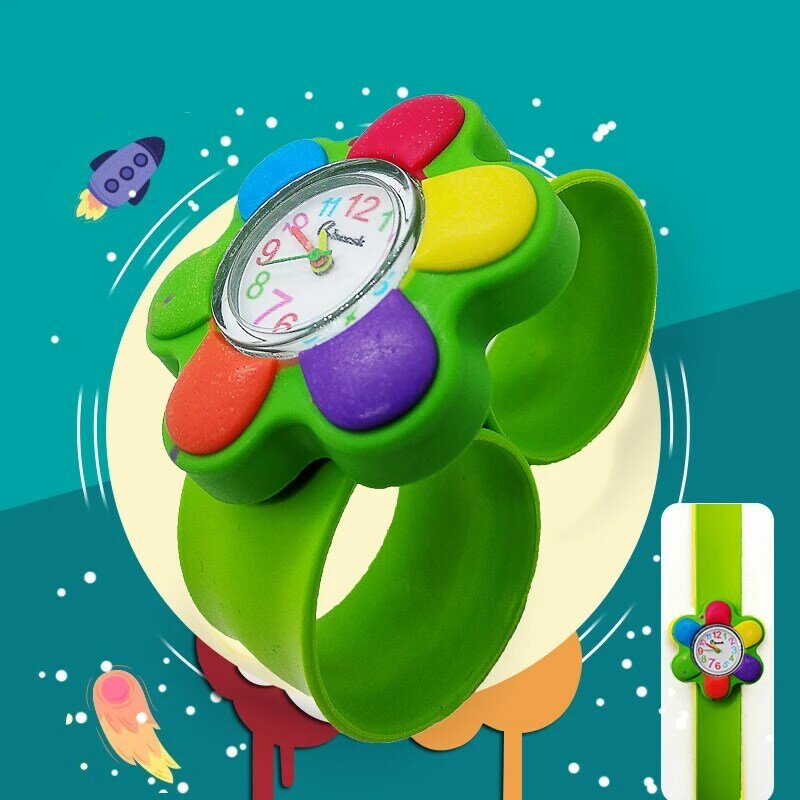 Часы Детские кварцевые с цветочным рисунком, силиконовые