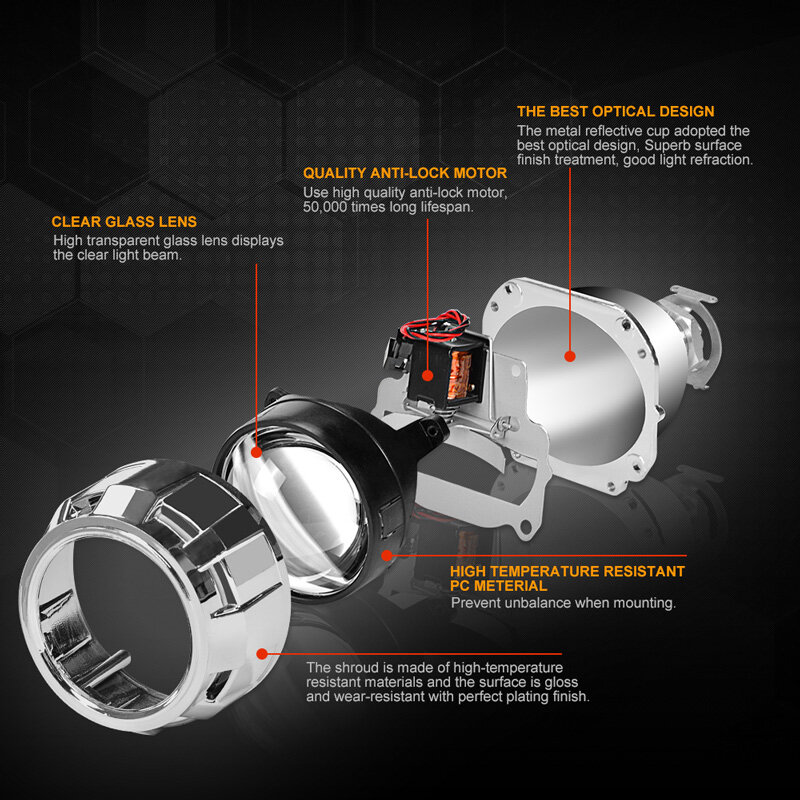 RACBOX 2 pièces 2.5 pouces universel Bi xénon HID projecteur lentille argent noir linceul H1 xénon LED ampoule H4 H7 moto voiture phare