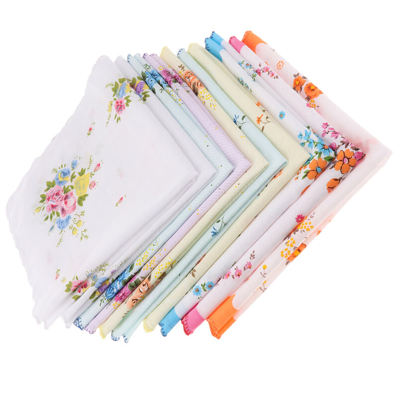 10x Frauen Baumwolle Gedruckt Taschentuch Taschentuch Tücher Tasche Platz Blossom Design mit Wellenförmige Rand Frauen Taschentücher